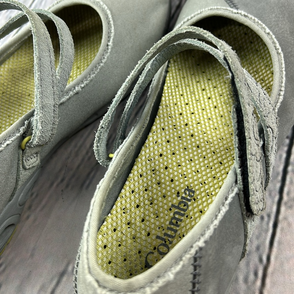 COLUMBIA Gray Suede & Canvas Mary Jane Tech Lite Omni-Grip Hiking Walking Flats - Picture 16 of 17